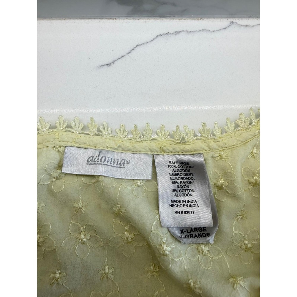 Adonna Nightgown Women XL Yellow Cotton Eyelet Embroidered Ruffle Sleep Gown - Picture 4 of 12